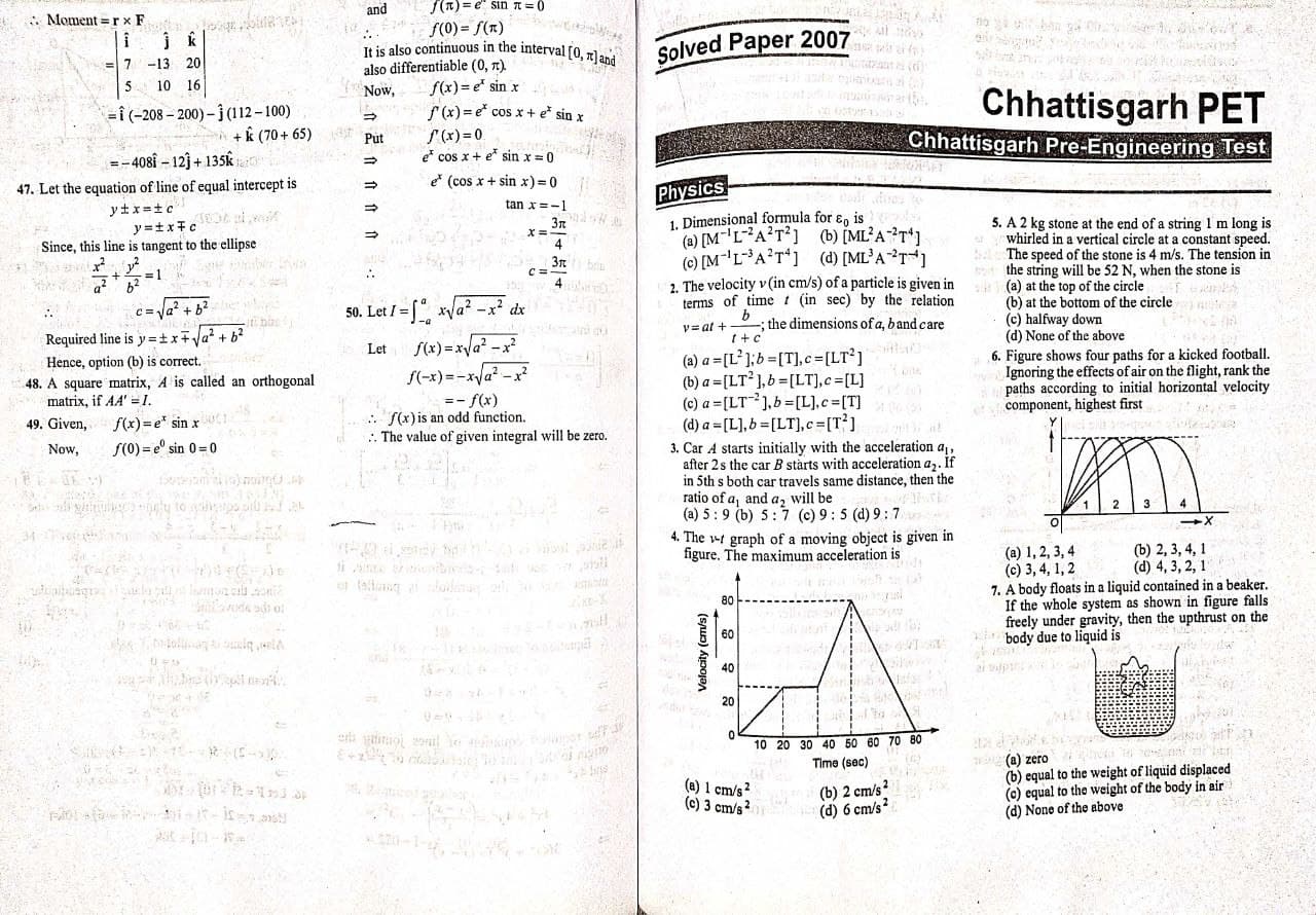 2007 CGPET Previous Year Question Papers PDF Download With Solution